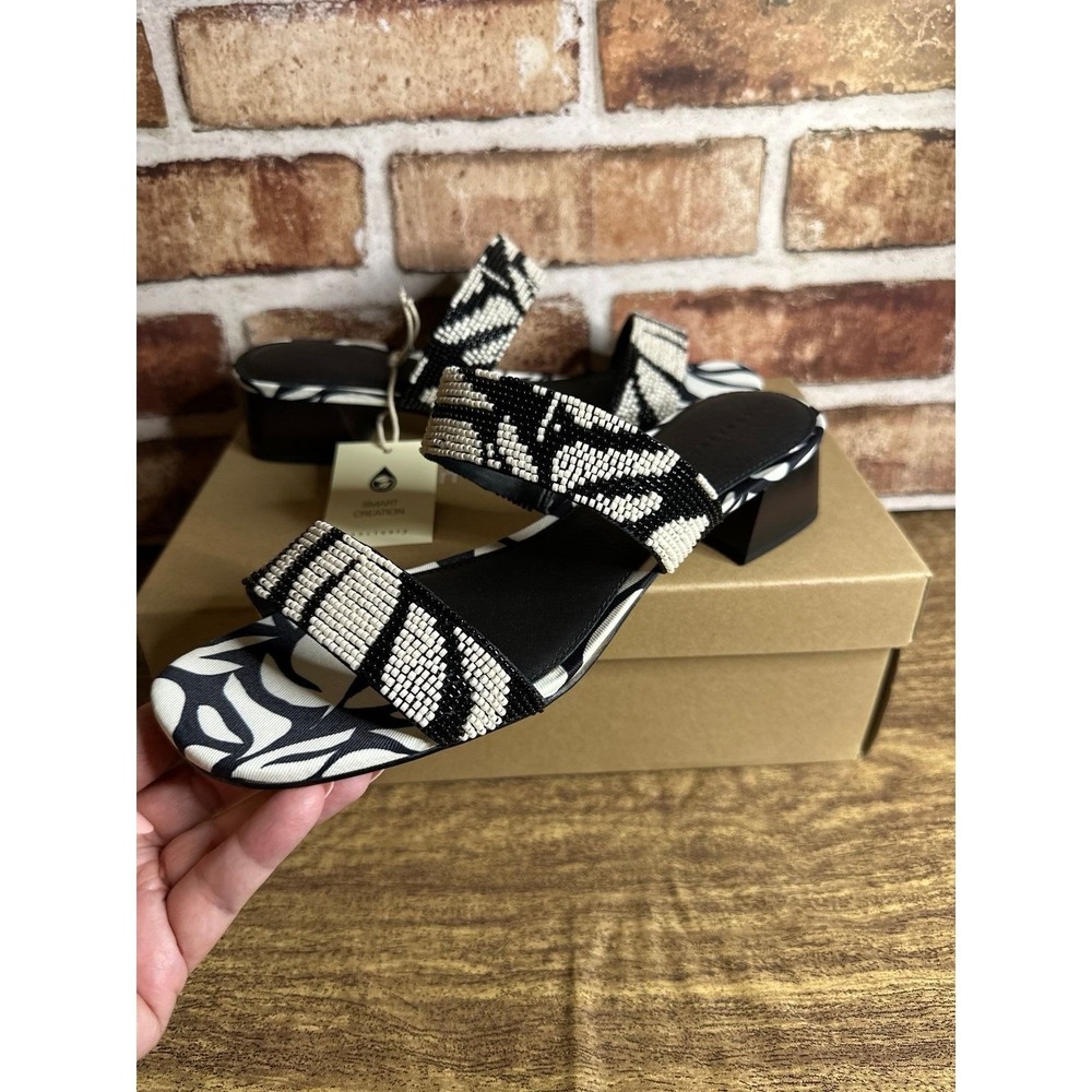 New in Box—Sanctuary Women's Revive Slide Sandal Beaded Black & Crème Size 8 1/2